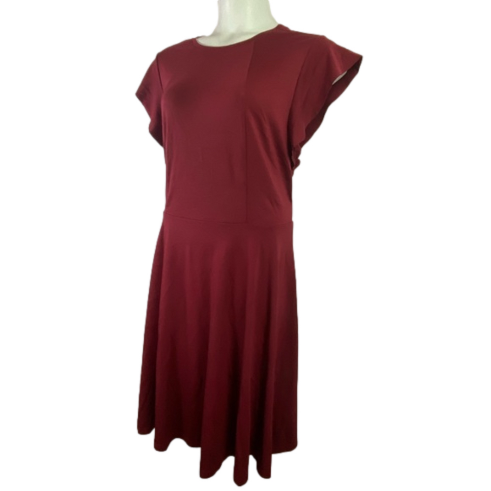 City Chic Burgundy Rounded Neckline Fluttering Cape Sleeves Skylar Dress SKU0466 - Picture 3 of 10